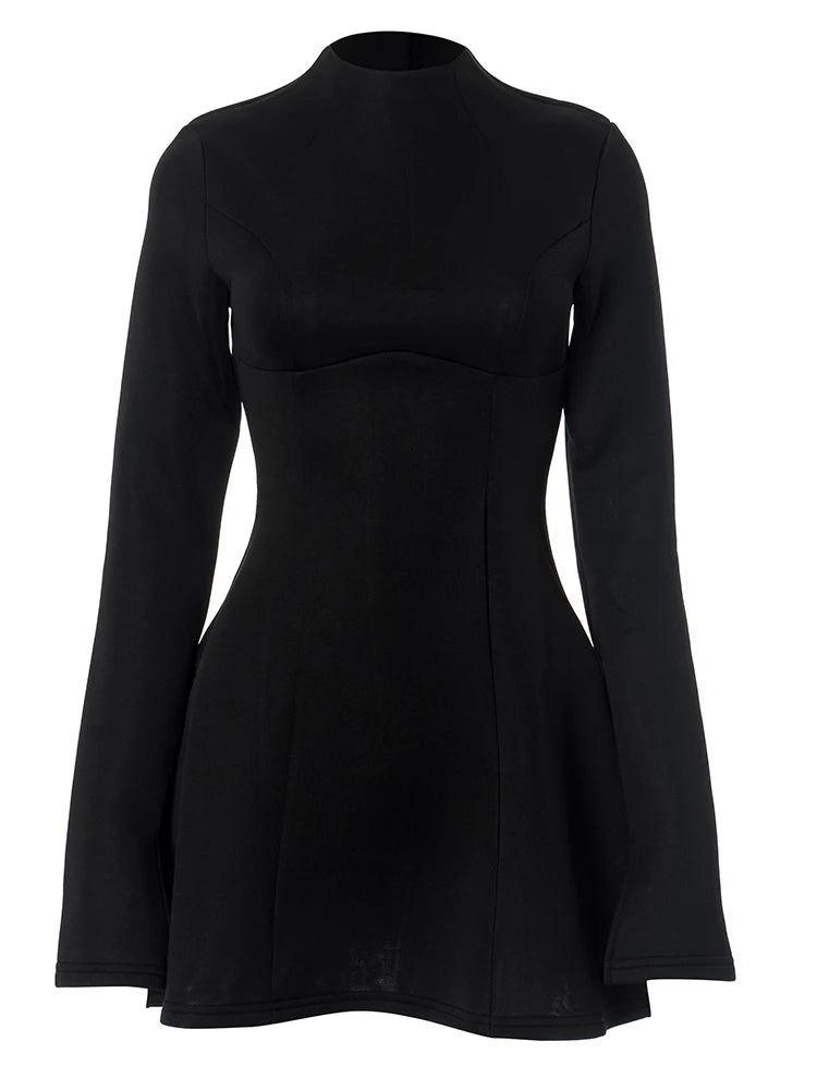 Women's New in dress novelty 2025 long sleeve Short dresses elegant party Casual Simple solid white black fashion Backless skirt - Kimlud