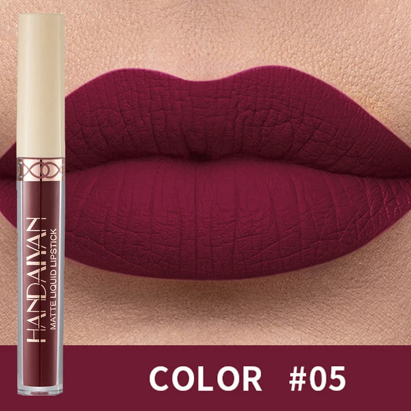 Handaiyan 12 Colors Matte Dark Purple Lip Gloss Longlasting Red Nude Nude Liquid Lipsticks Non-stick Cup Lip Tint Makeup Pigment