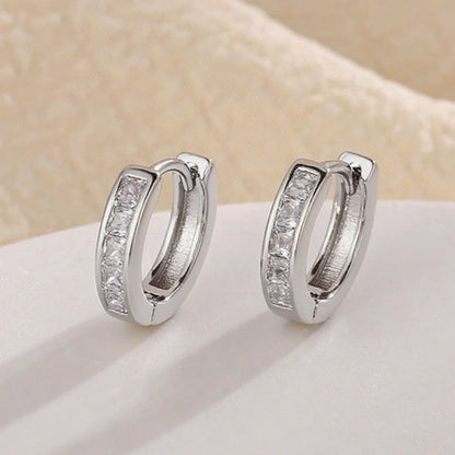 925 Sterling Silver Dazzling CZ Stone Hoop Earrings For Women Vintage Simple Zircon Circle Drop Earrings Elegant Party Jewelry - Kimlud