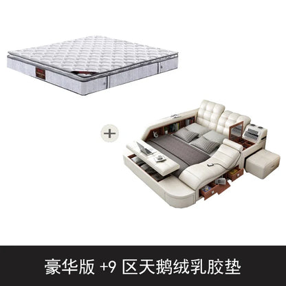 Genuine Leather Tech Smart  Multifunctional Beds Massage Modern Luxury Camas Upholstered With Bluetooth Speaker,Air Cleaner