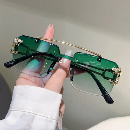 KAMMPT Rimless Square Sunglasses Men Fashion Vintage Double Bridge Shades Women Trendy Luxury Brand Design Gradient Sun...
