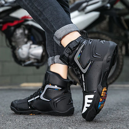 Men Mountain Riding Shoe Outdoor Buckle Casual Shoes Couple's Style Women High Top Motorcycle Shoes Fashionable Motorcycle Shoes - Kimlud