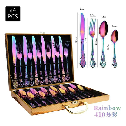 Golden Stainless Steel Cutlery Set Royal European Spoon Fork Complete Tableware Retro Design Dishwasher Safe Elegant...
