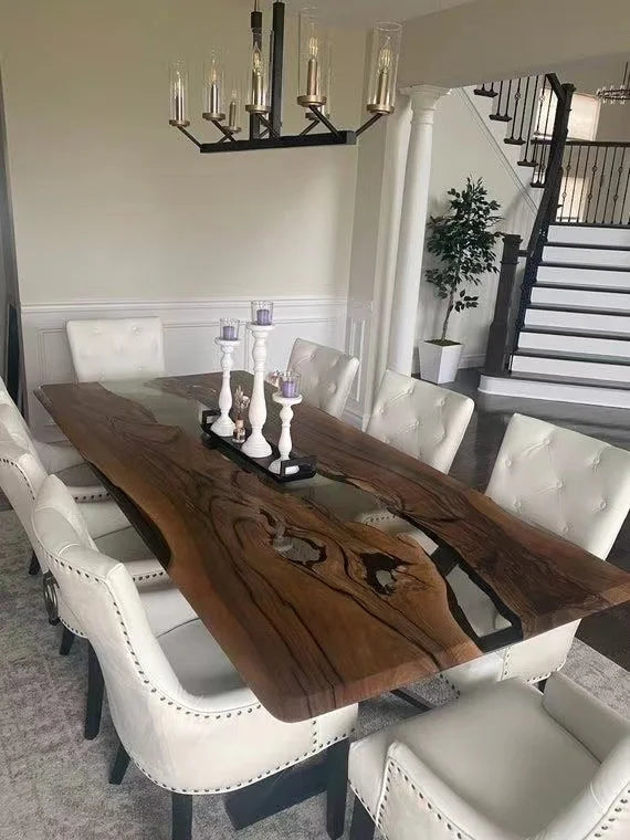 Wholesale Dining Room Furniture Restaurant Solid Walnut Wood Kitchen Epoxy Resin Slab River Dining Table Top