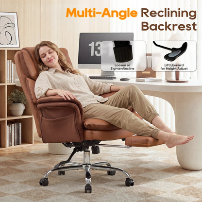 TCGBKAF Big and Tall Office Chair Executive Chair Brown PU Leather Criss Cross Chair with Adjustable Backrest and Flip...