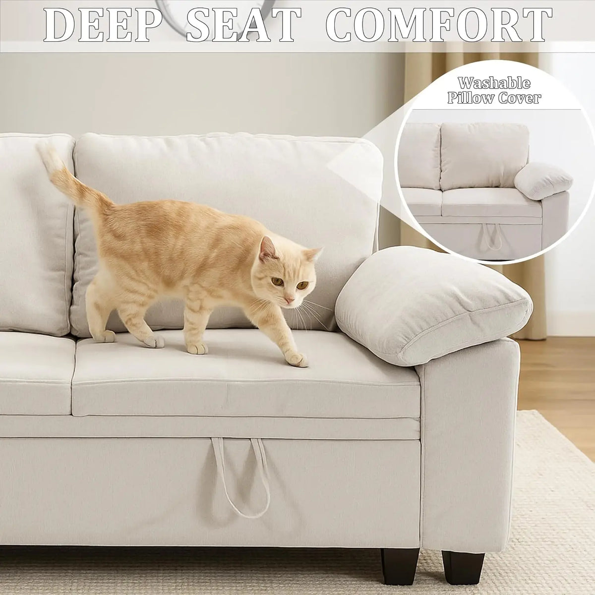 108in L-Shaped Sleeper Sectional Sofa Bed with Storage, Chenille, 5-Seat Modular for Living Room Apartment, Customized |...