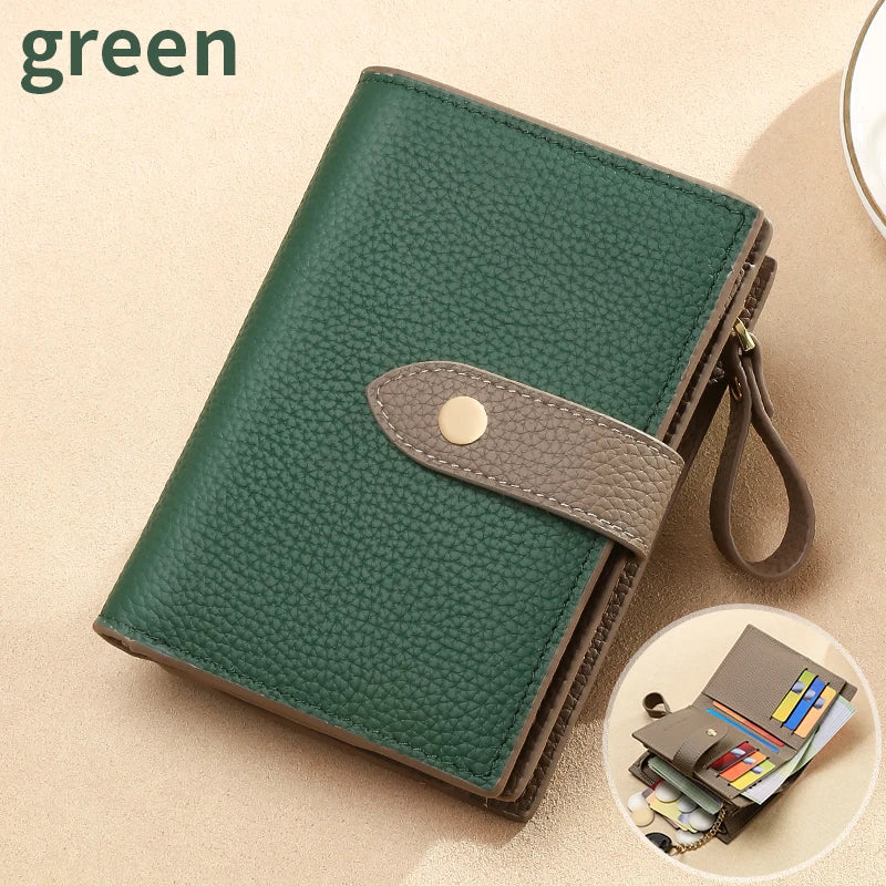 Retro clamshell design minimalist ladies' genuine leather wallet Essential for fashion-forward travel Multiple security...