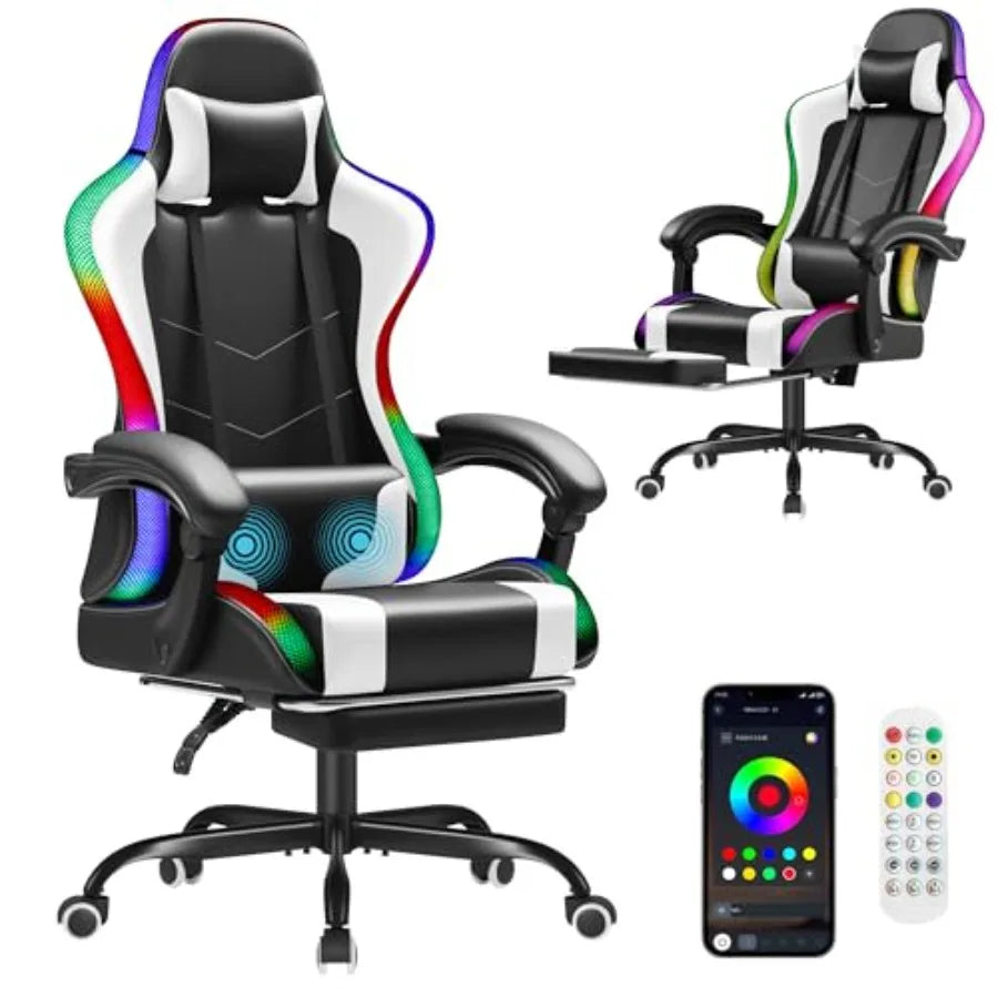 Gaming Chair Video Game Chair with Footrest and Massage Lumbar Support Ergonomic Computer Chair Height Adjustable with Swivel S