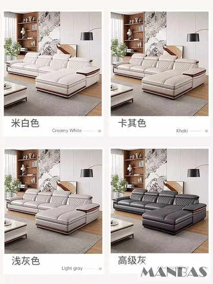 Linlamlim Premium Italian Genuine Leather Sofa Set for Living Room with Adjustable Headrests, Bluetooth Speaker, Wireless Charge