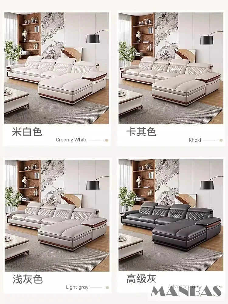 Linlamlim Premium Italian Genuine Leather Sofa Set for Living Room with Adjustable Headrests, Bluetooth Speaker, Wireless Charge
