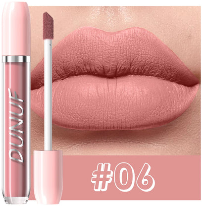 DUNUF 1Pc Matte Lip Gloss Bean Paste Liquid Lipstick Long-Lasting Waterproof Easy To Color Non-Fading Sexy Red Matte Lip Glaze
