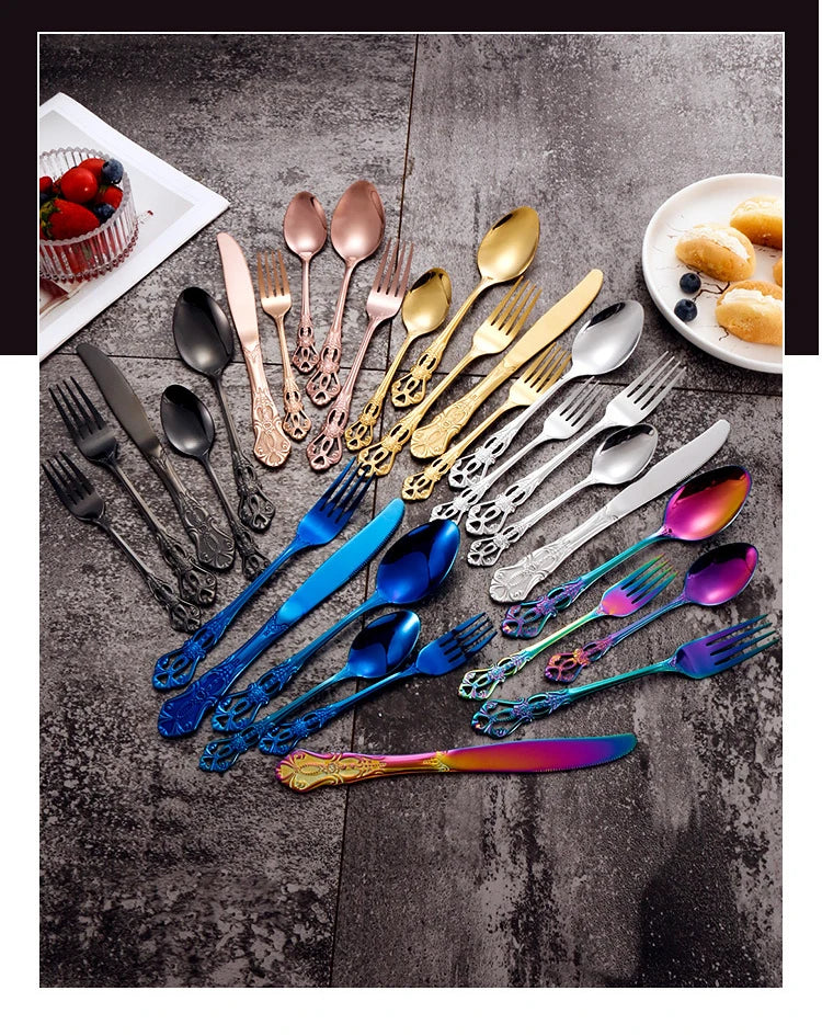 Golden Stainless Steel Cutlery Set Royal European Spoon Fork Complete Tableware Retro Design Dishwasher Safe Elegant...