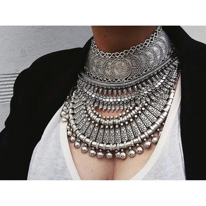 Gypsy Boehmian Hippie Collar Necklaces for Women Big Chunky Tibetan Silver Metal Necklace Festival Turkish Party Jewelry...