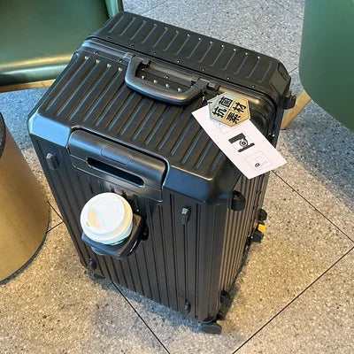Large Capacity Travel Luggage Aluminum frame Suitcase pull rod Case 24/28/32 " with Cup Holder Travel Case Combination box - Kimlud