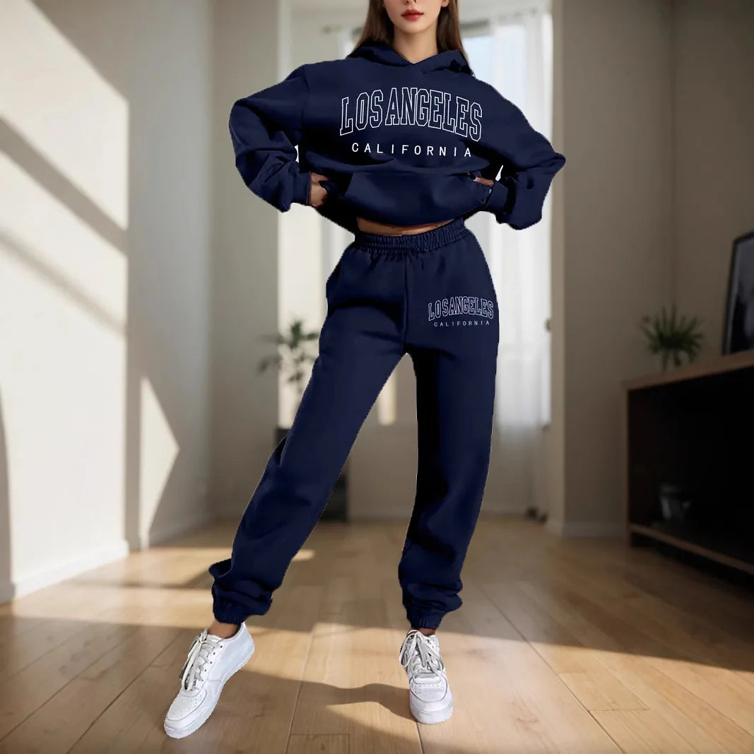 Women's Hoodies Two Pieces Sets Fashion Letter Print Pullover Sweatpants 2Pieces Set Sweatshirts Trousers Suit For Women Hooded