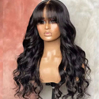250% 3X1 Middle Part Lace Wig Full Machine Made 15A Body Wave Wigs With Bangs Easy To Go Human Hair For Black Women Natural Look