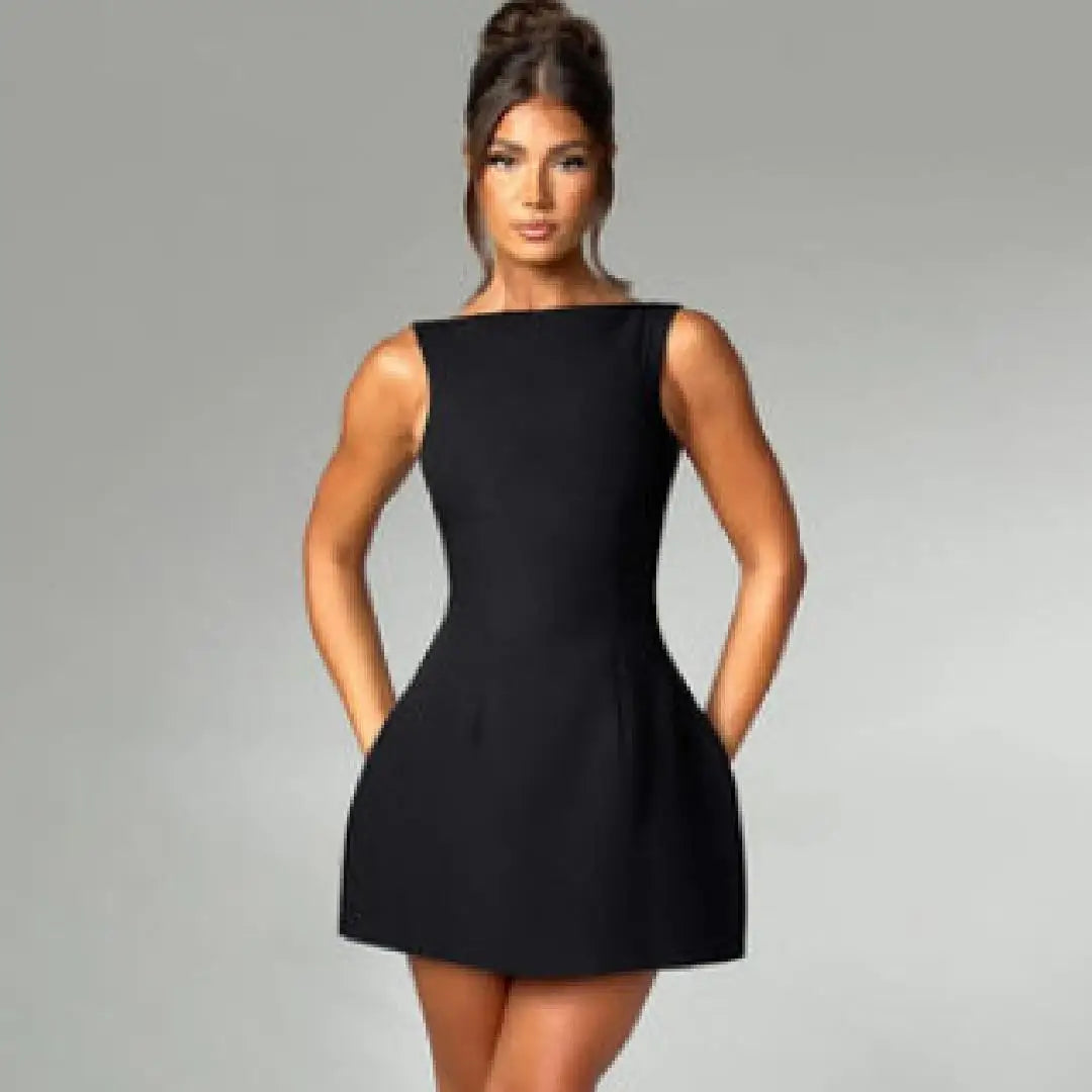 2025 New Arrival Women's Sexy Fit Short Backless Basic Mini Dress Solid Color Simple Arrival Basic Mini Dress for Women...