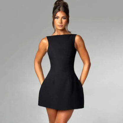 2025 New Arrival Women's Sexy Fit Short Backless Basic Mini Dress Solid Color Simple Arrival Basic Mini Dress for Women...