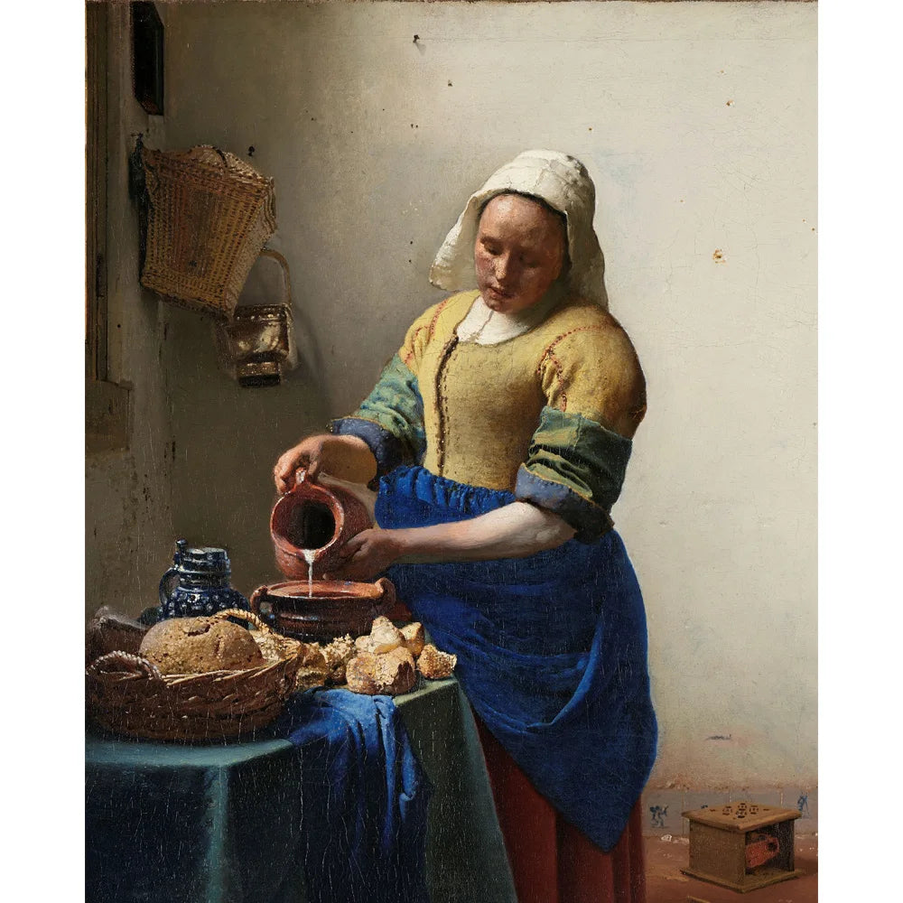 The Milkmaid By Johannes Vermeer Woman Famous Canvas Oil Painting Posters and Prints Wall Art Picture Living Room Decor Cuadros
