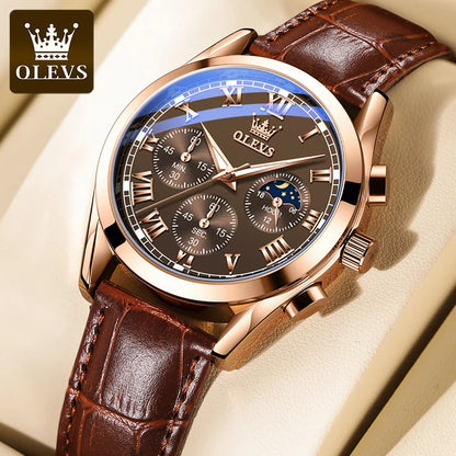 OLEVS 2871 Men Watch Original Brand Quartz Watch Multifunctional Chronograph Watch For Man Waterproof Luminous Moon Phase Watch