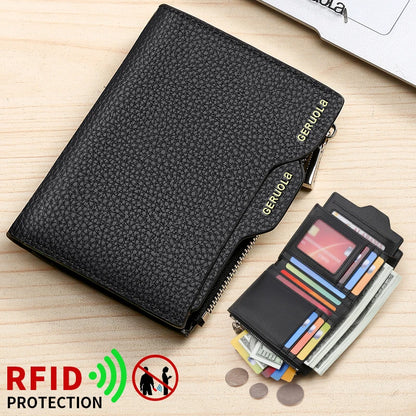RFID Anti-Theft Brush New Three Fold Multi Fold Genuine Leather Cowhide Wallet Multifunctional anti Tamper Magnetic Card...