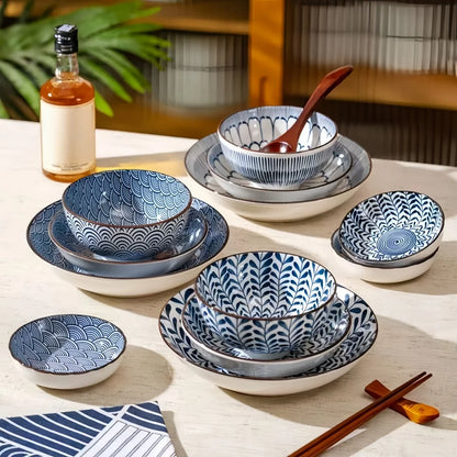 Japanese - style blue and white hand - painted 4.5 - inch ceramic bowl, retro - style rice bowl for home use. | Kimlud...