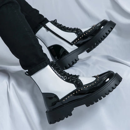 Autumn Men Platform Boots Casual Genuine Leather Shoes Personalized Design Motorcycle Boots Thick Sole Sneakers Party...