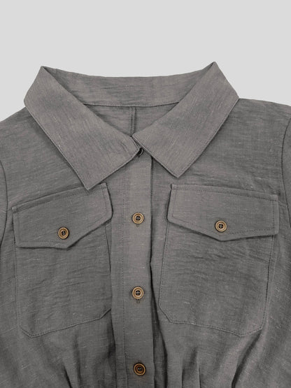 Women's Casual Utility Jumpsuit with Double Belt - Lapel Collar Button Down Long Sleeve Harem Pants One Piece Outfit |...