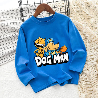 Dog Man Children's T-shirt Short Sleeve Cotton Outdoor Wear Fashion Blue Hip Hop Toddler Cute Cartoon Anime Boys Clothes Toddler