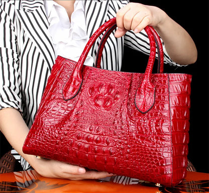 New Crocodile Leather Women's Handbags Genuine Leather Female Portable Shoulder Messenger Bag Fashion Brand Red Tote Bags