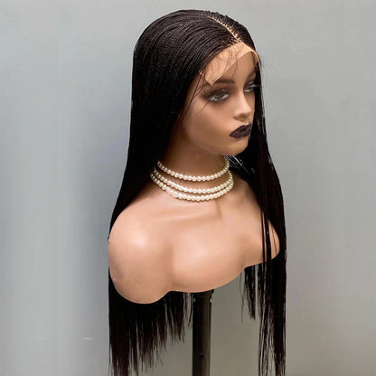 Black 26-Inch Lace Front Micro Twist Braided Wig for Women Glueless Nano Twist Braid Wigs Ready to Ship