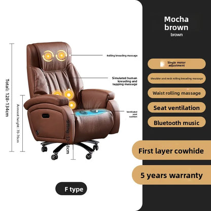 Electric Massage Boss Chair Heated Ventilated Gaming Chair Genuine Leather Executive Computer Seat Luxury Ergonomic Office Chair