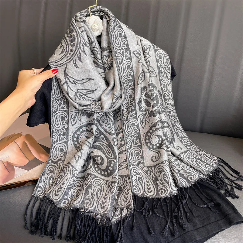 Luxury Brand Autumn Cashmere Pashmina Shawl Lady Wrap Warm Winter Scarves Design Print Female Foulard Cotton Stoles...
