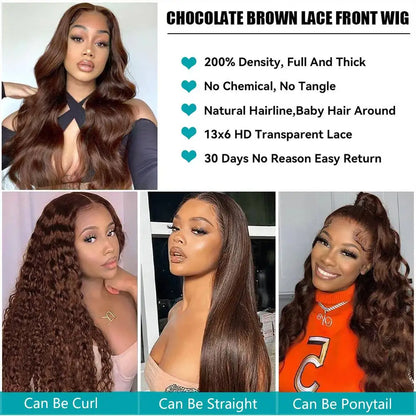 Body Wave Chocolate Brown Lace Front Wigs Human Hair 13x4 13x6 HD Lace Frontal Wig For Women Peruvian Lace Wigs Natural Hairline