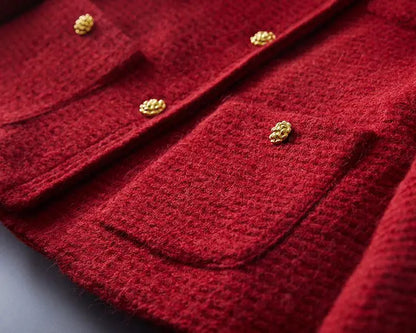 Women's Spring Autumn New Red White Fragrant Coat Chic Outerwear Tops High Street French Fashion