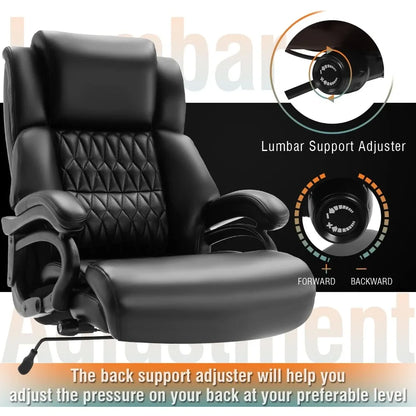 400lbs Office Chair- Adjustable Lumbar Support Quiet Rubber Wheels Heavy Duty Metal Base,High Back Large Executive Computer Desk