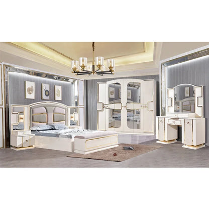 A Modern White Luxury King Size Leather Bedroom Bed Double Home Master Room Queen Wooden Full Mdf Bedroom Sets Furniture - Kimlud