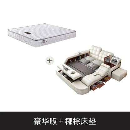 Genuine Leather Tech Smart  Multifunctional Beds Massage Modern Luxury Camas Upholstered With Bluetooth Speaker,Air Cleaner