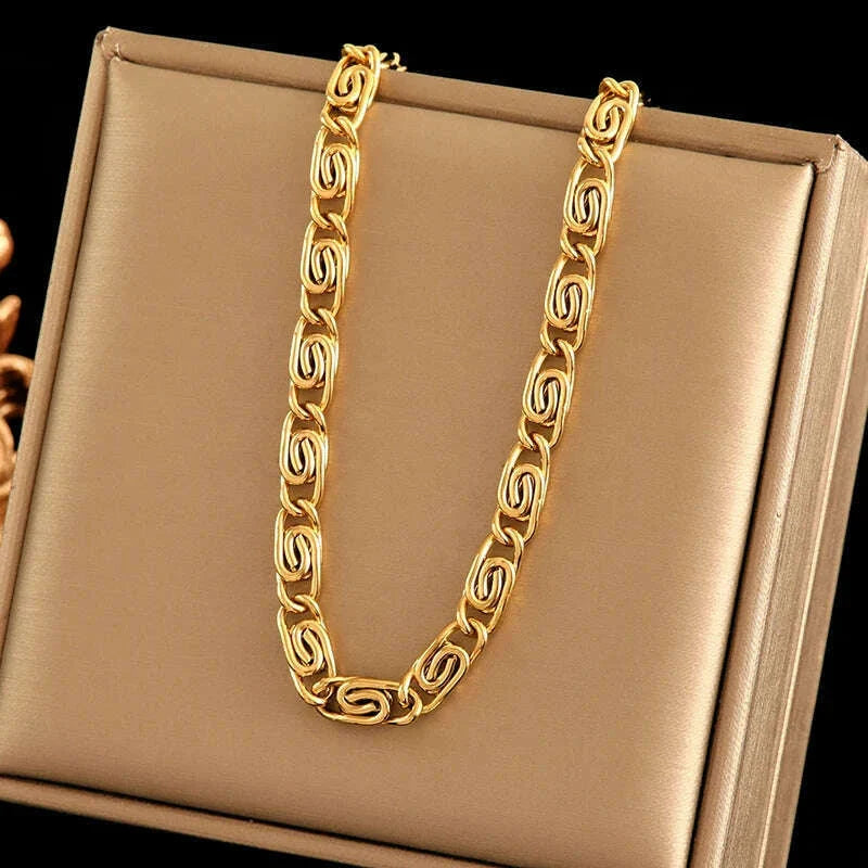 EILIECK 316L Stainless Steel Metal Chain Necklace For Women Fashion 18K Gold Plated Neck Chain Waterproof Jewelry Lady Gift