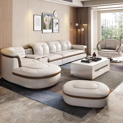 Luxury L-Shaped Genuine Leather Sectional Sofa Sets with USB, Bluetooth Speaker - Linlamlim Living Room Italian Leather Couches - Kimlud