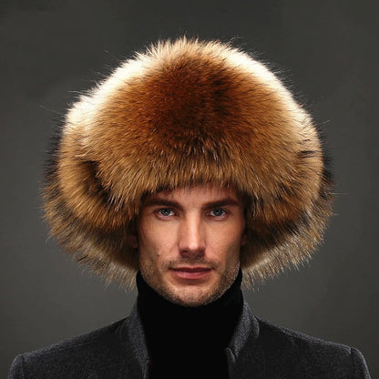 Hot high-end luxury fur hat Men's fox fur hat Lei Feng cap ear cap fur necessary hat Real fur hat 100% Sheepskin top fox hat