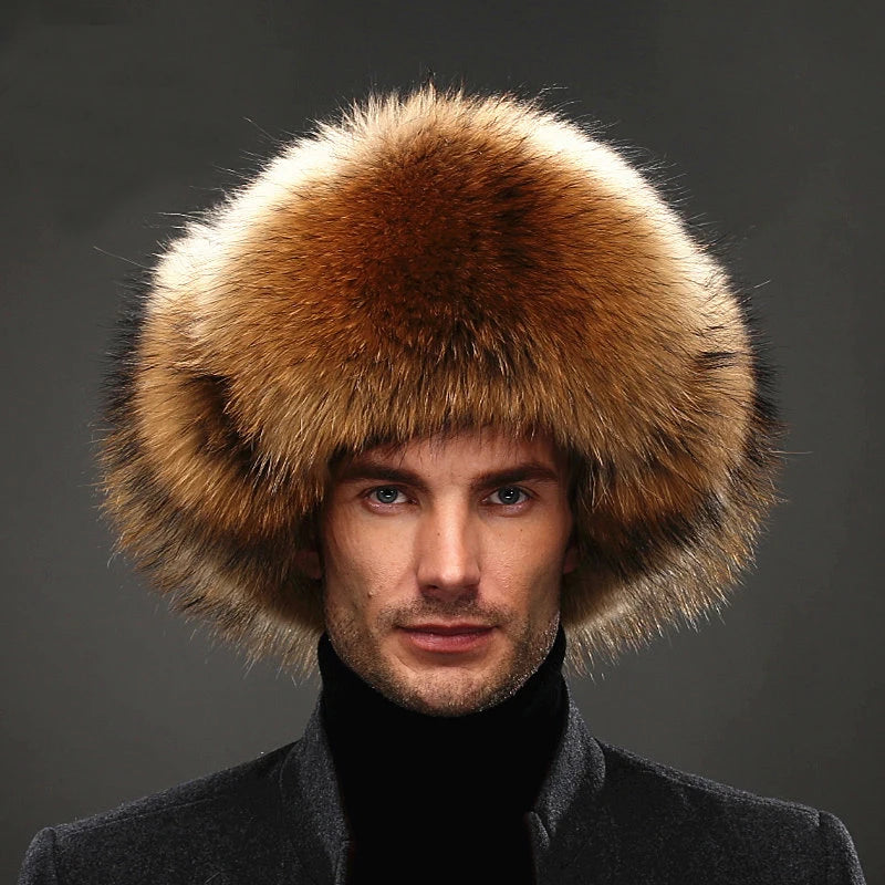 Hot high-end luxury fur hat Men's fox fur hat Lei Feng cap ear cap fur necessary hat Real fur hat 100% Sheepskin top fox hat