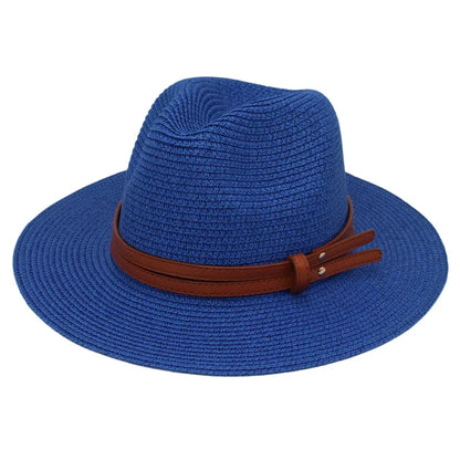 Summer Straw Sun Hat Panama Hats Grass Knitted Gift Hat Breathable Leisure Jazz Hat European American Style Straw Hat Beach Caps - Kimlud