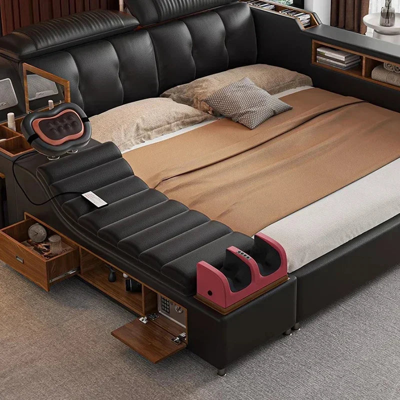 Modern Double Bed Girls Design Smart Bedroom Queen King Size Bed Beauty Sleeping Princess Leather Cama Lounge Suite Furniture - Kimlud