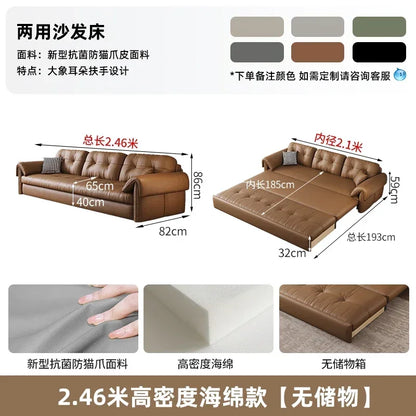 European Living Room Sofa Bed Brown Faux Leather Italian Modern Sleeper Double Couch Chaise Lounge Small Divano Letto...