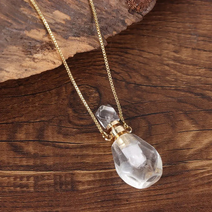 Women Natural Stone Pendant Necklace Wishing Bottle Crystal Perfume Essential Oil Diffuser Vial Jewelry  Rose Quartzs Amethysts