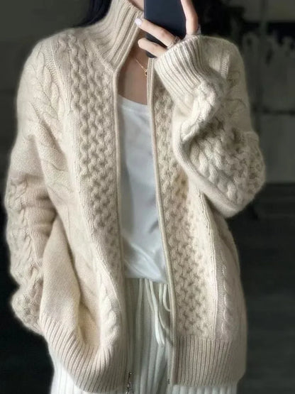 Autumn And Winter New Thick Turtleneck  Knitted Cardigan Women's Loose Wool Sweater Cardigan Larg Size Female Jacket Top