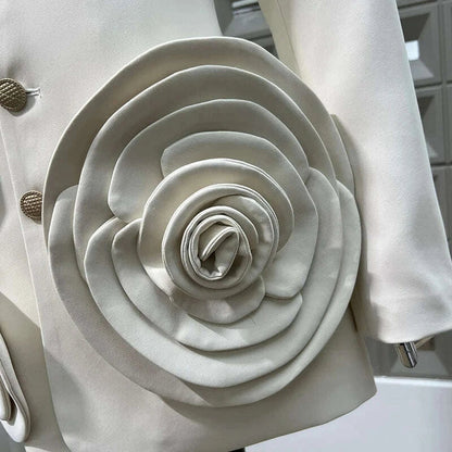 KBQ Solid Spliced Appliques Tunic Coats for Women Lapel Long Sleeve Patchwork Single Breasted Temperament Coat Female Fashion