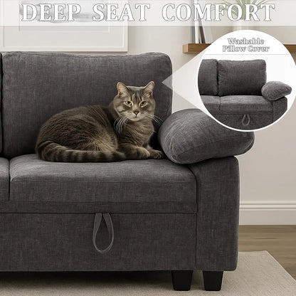 108 Inch Sectional Sleeper L Shaped Sofa with Pull Out Bed, 7 Seat Modular Sectional Sofa with Storage, Modern Chenille...