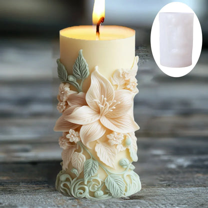 2025 3D Blooming Lily flower relief cylindrical candle silicone mold flower cylinder resin mould Blooming peony gypsum molds